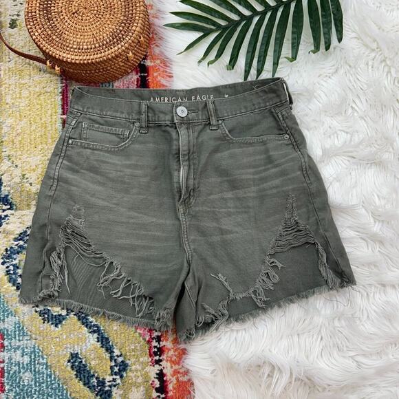 American Eagle Outfitters Pants - AEO American Eagle Gray Distressed Cut Off Highest Rise Mom Short 10